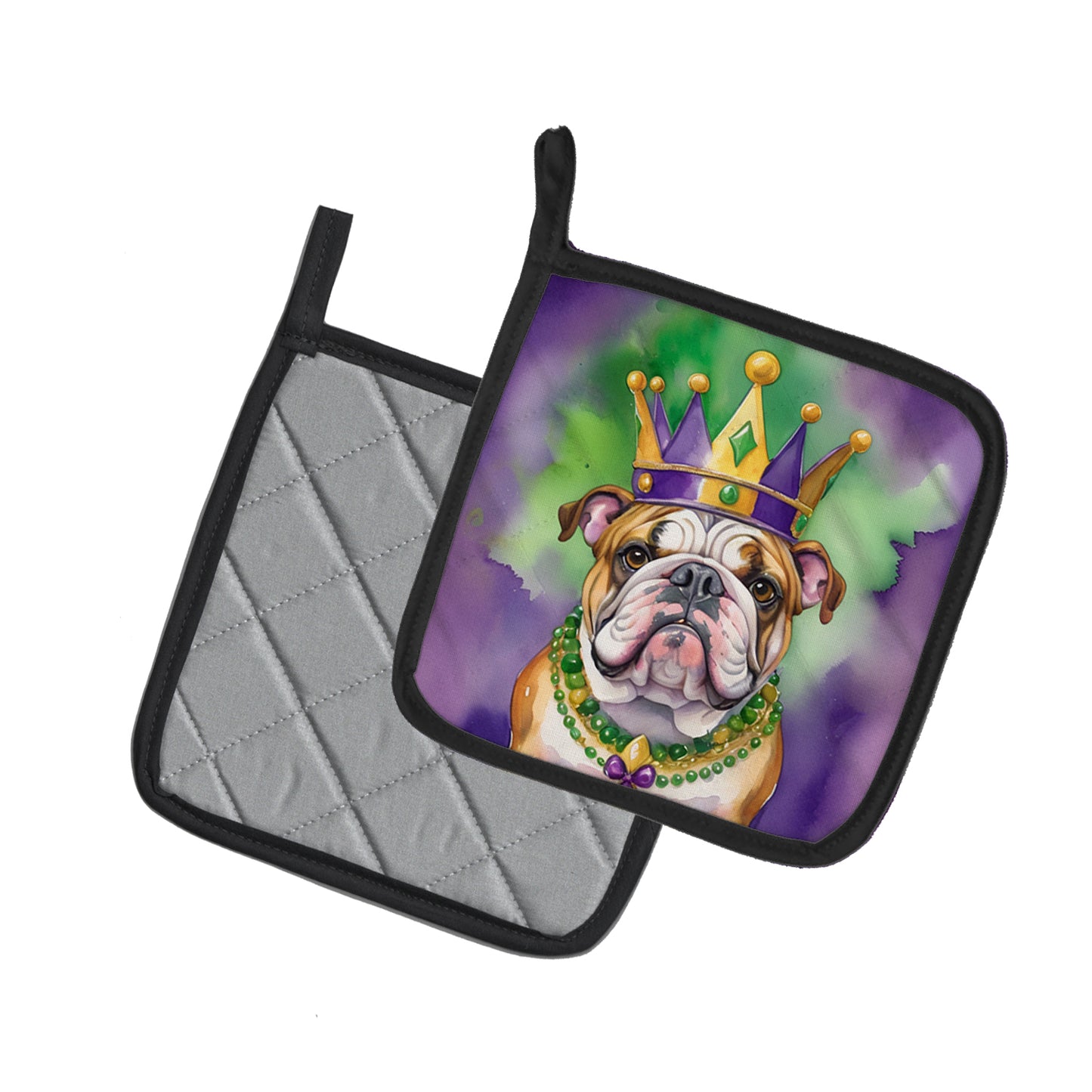 English Bulldog King of Mardi Gras Pair of Pot Holders