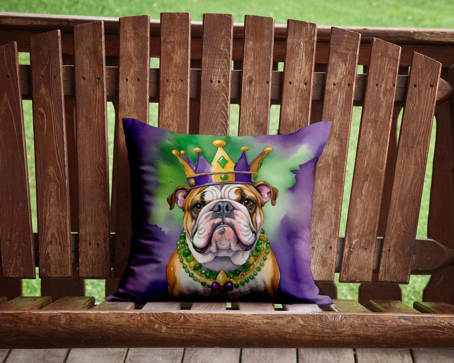 English Bulldog King of Mardi Gras Throw Pillow