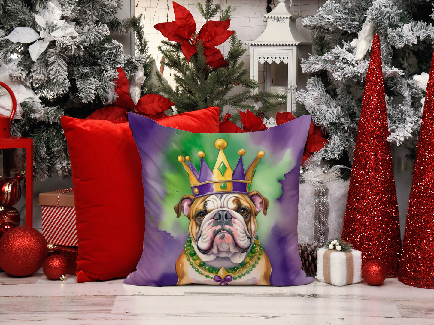 English Bulldog King of Mardi Gras Throw Pillow