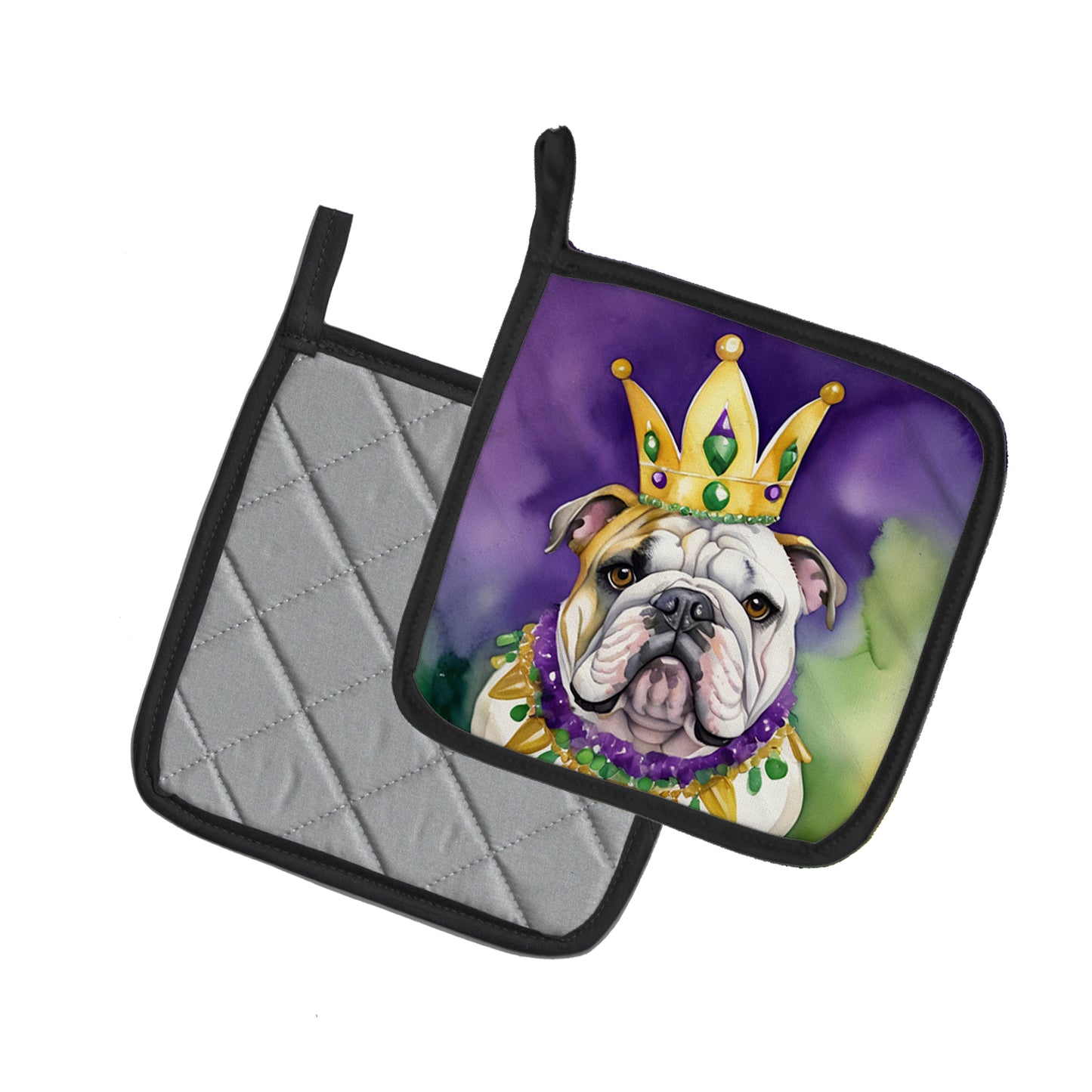 English Bulldog King of Mardi Gras Pair of Pot Holders