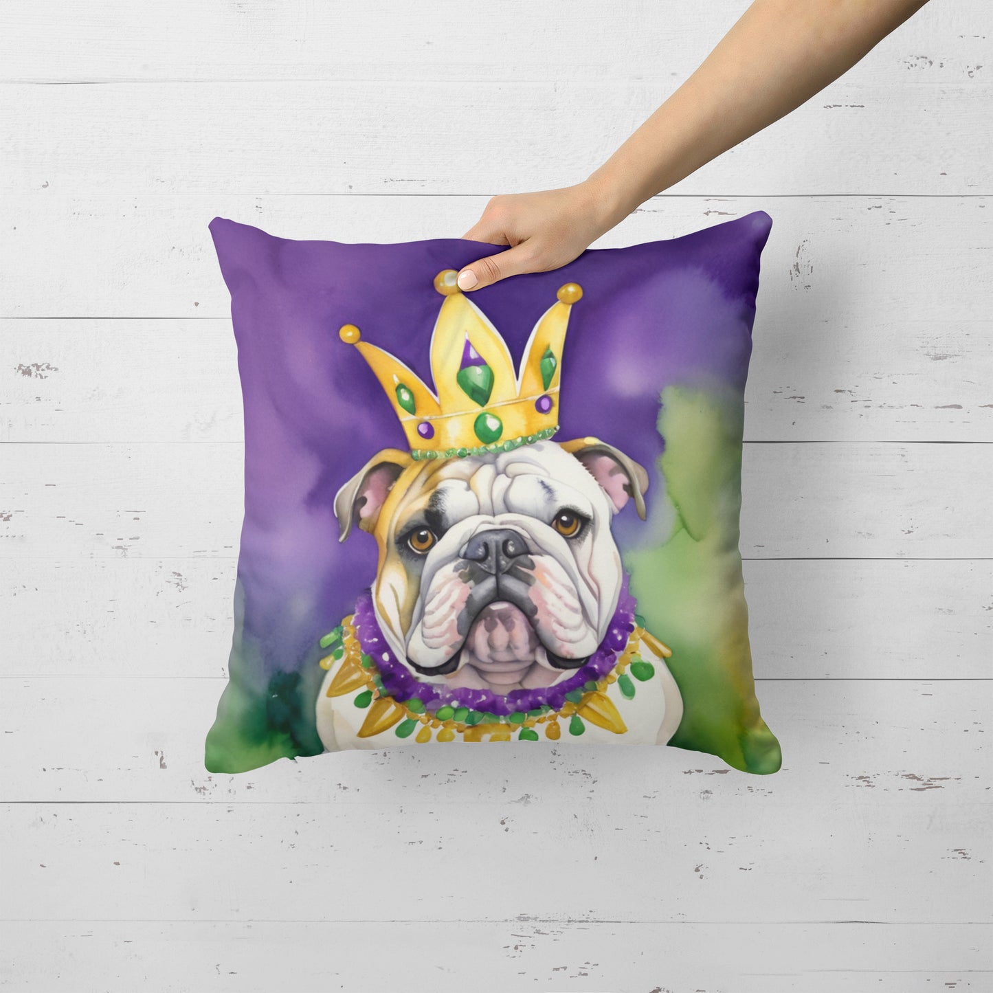 English Bulldog King of Mardi Gras Throw Pillow