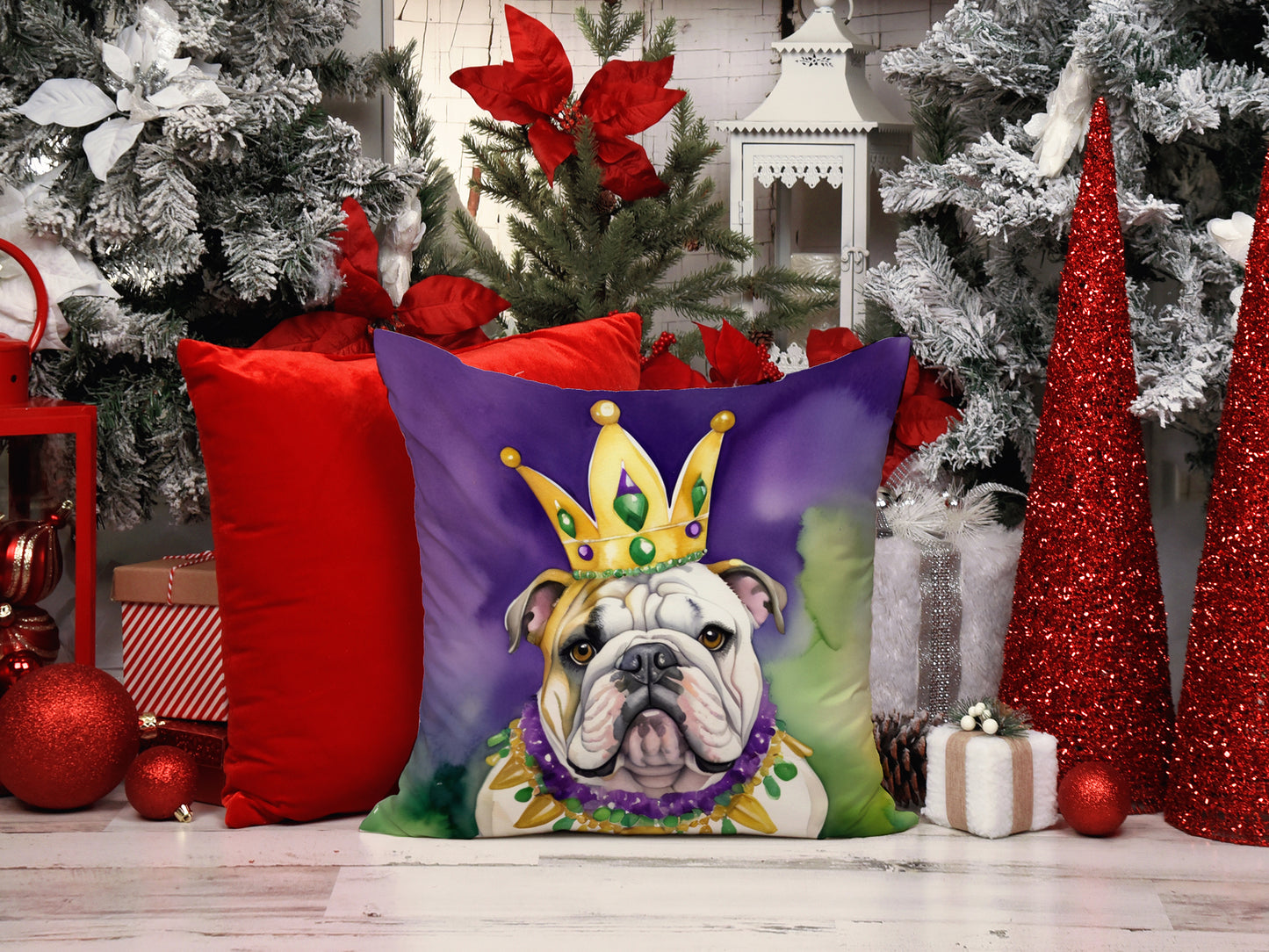 English Bulldog King of Mardi Gras Throw Pillow