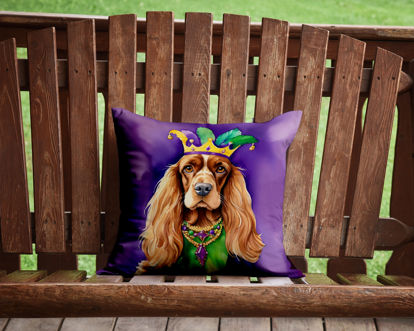 English Cocker Spaniel King of Mardi Gras Throw Pillow