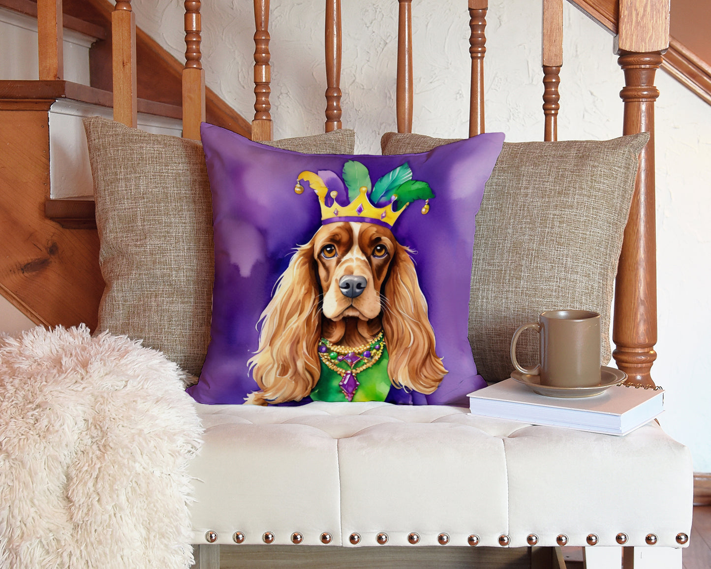 English Cocker Spaniel King of Mardi Gras Throw Pillow