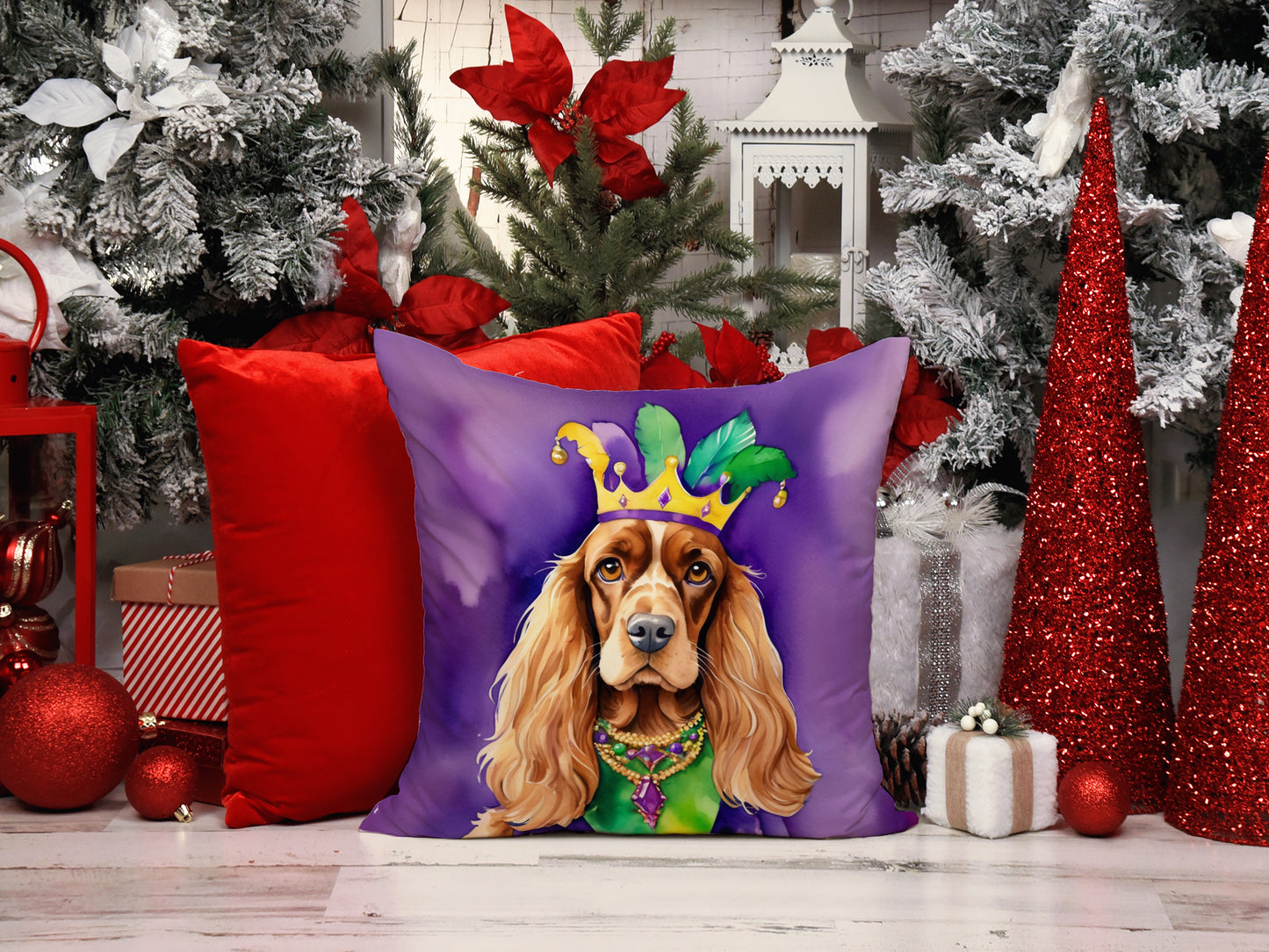 English Cocker Spaniel King of Mardi Gras Throw Pillow