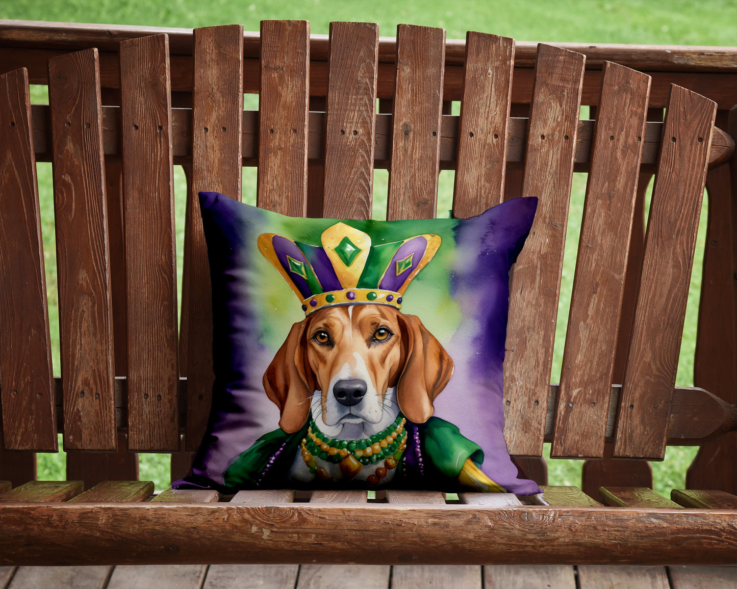 English Foxhound King of Mardi Gras Throw Pillow