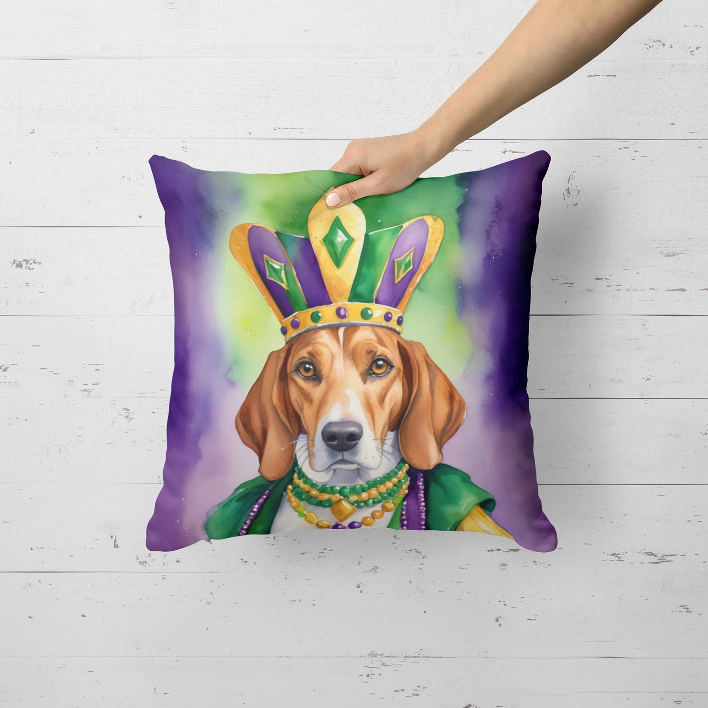 English Foxhound King of Mardi Gras Throw Pillow