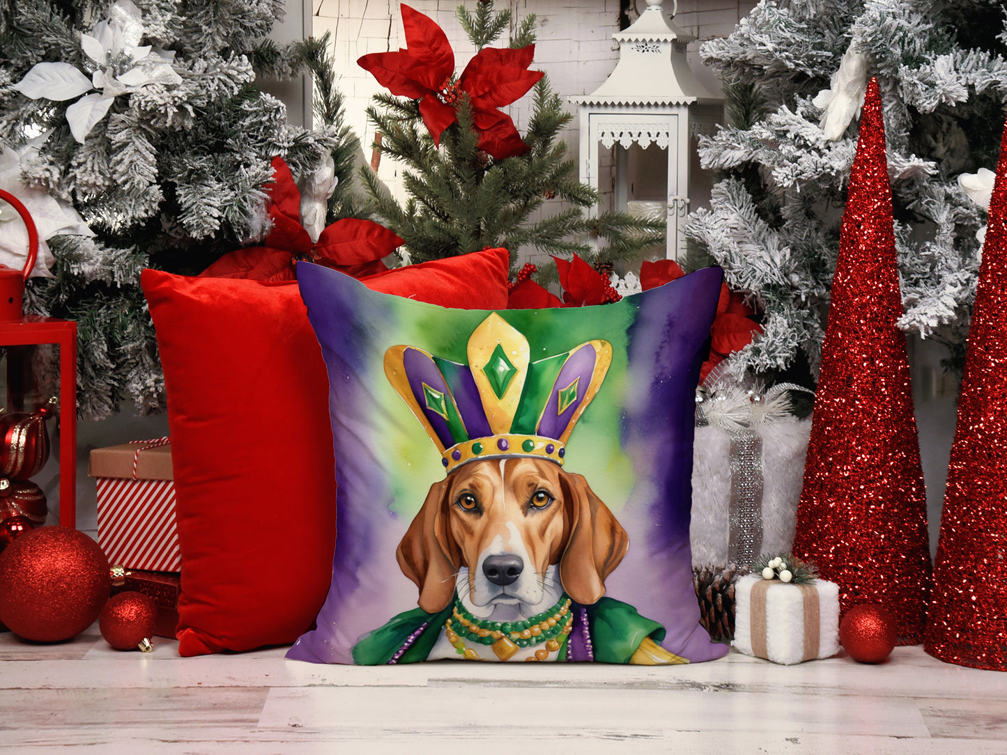 English Foxhound King of Mardi Gras Throw Pillow