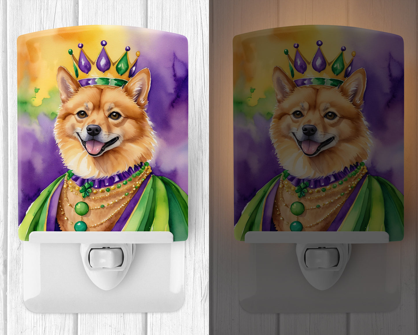 Finnish Spitz King of Mardi Gras Ceramic Night Light