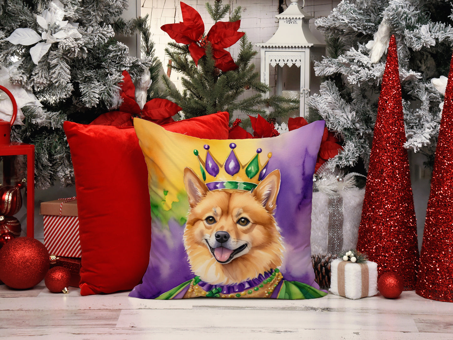 Finnish Spitz King of Mardi Gras Throw Pillow