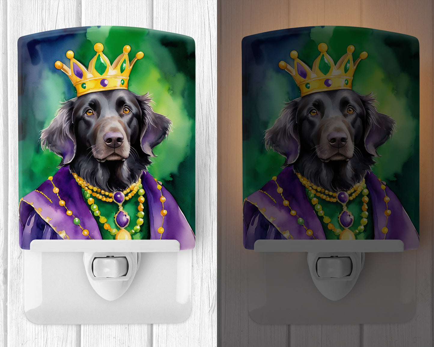 Flat-Coated Retriever King of Mardi Gras Ceramic Night Light