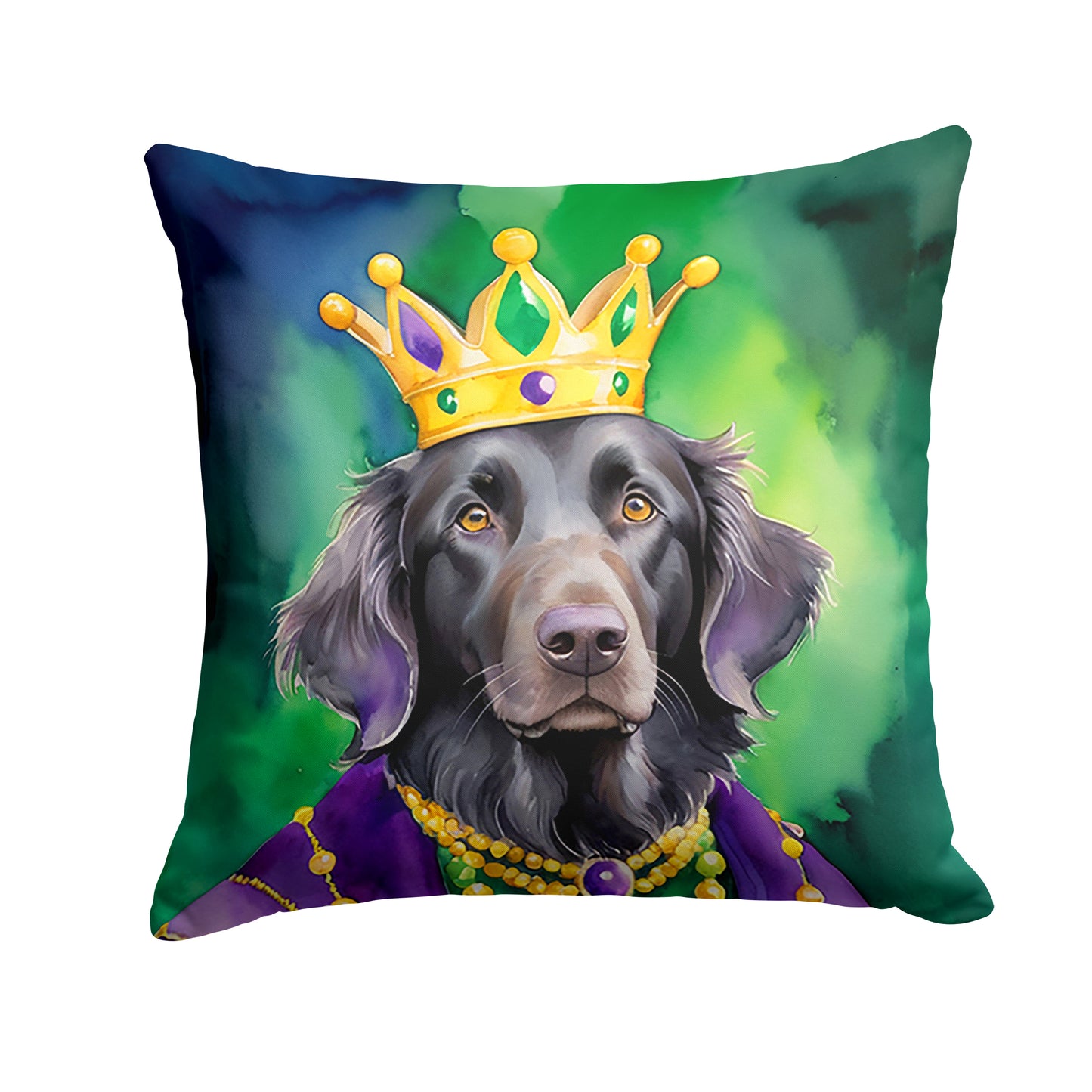 Buy this Flat-Coated Retriever King of Mardi Gras Throw Pillow