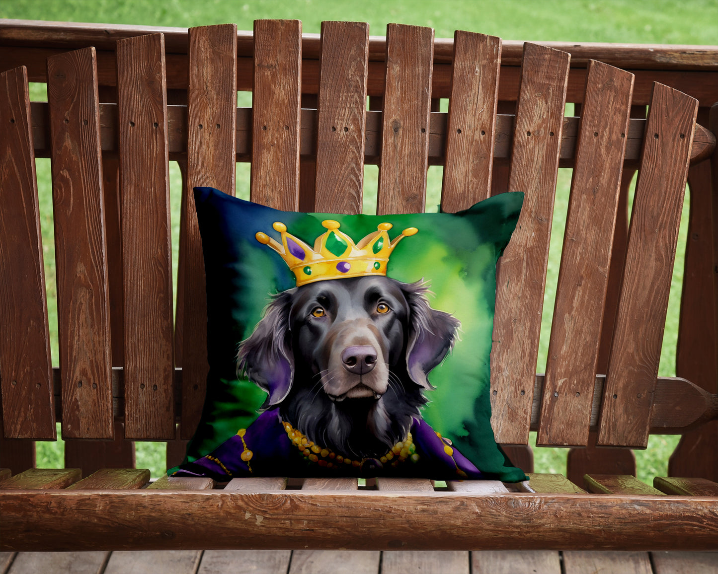 Flat-Coated Retriever King of Mardi Gras Throw Pillow