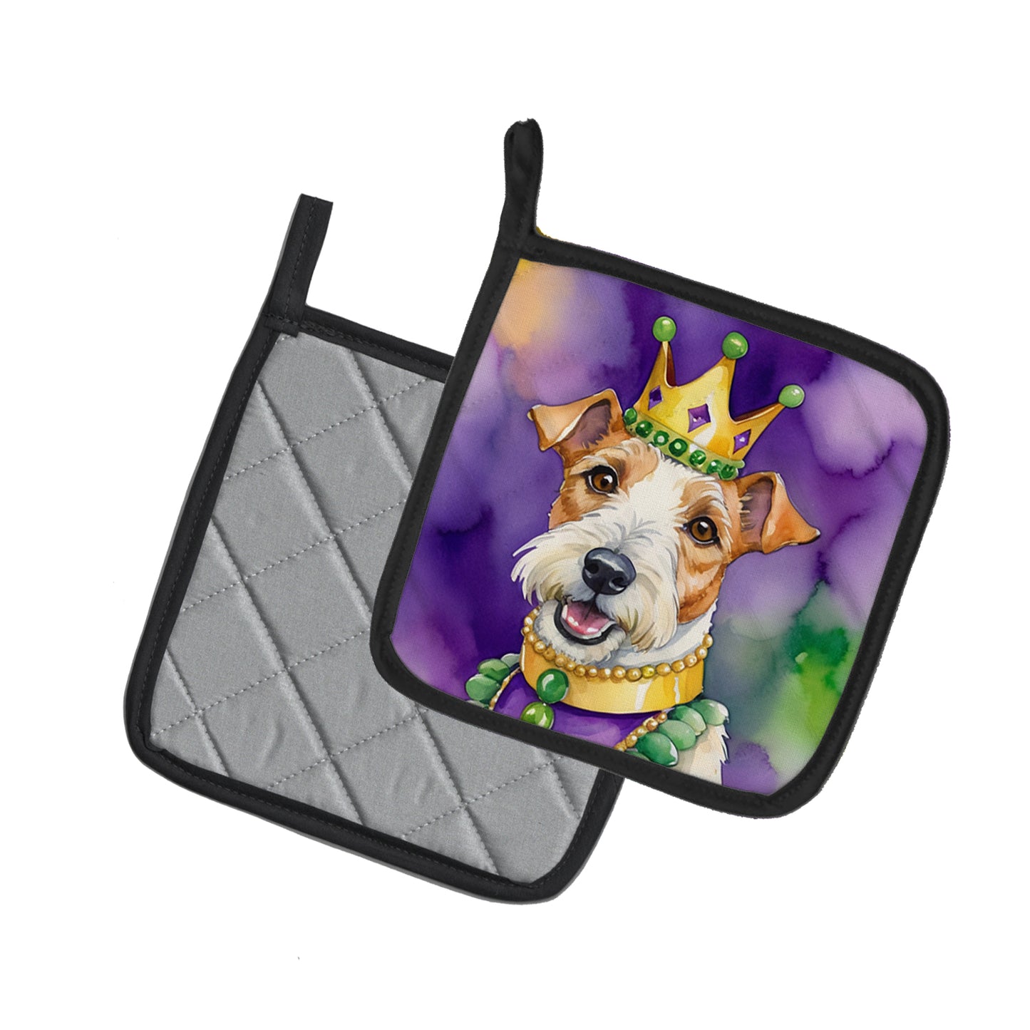 Fox Terrier King of Mardi Gras Pair of Pot Holders