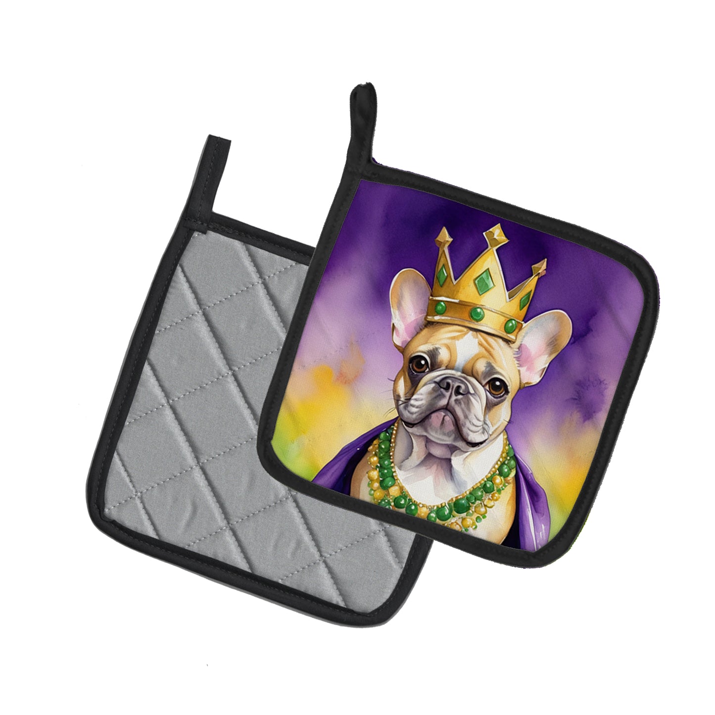 French Bulldog King of Mardi Gras Pair of Pot Holders