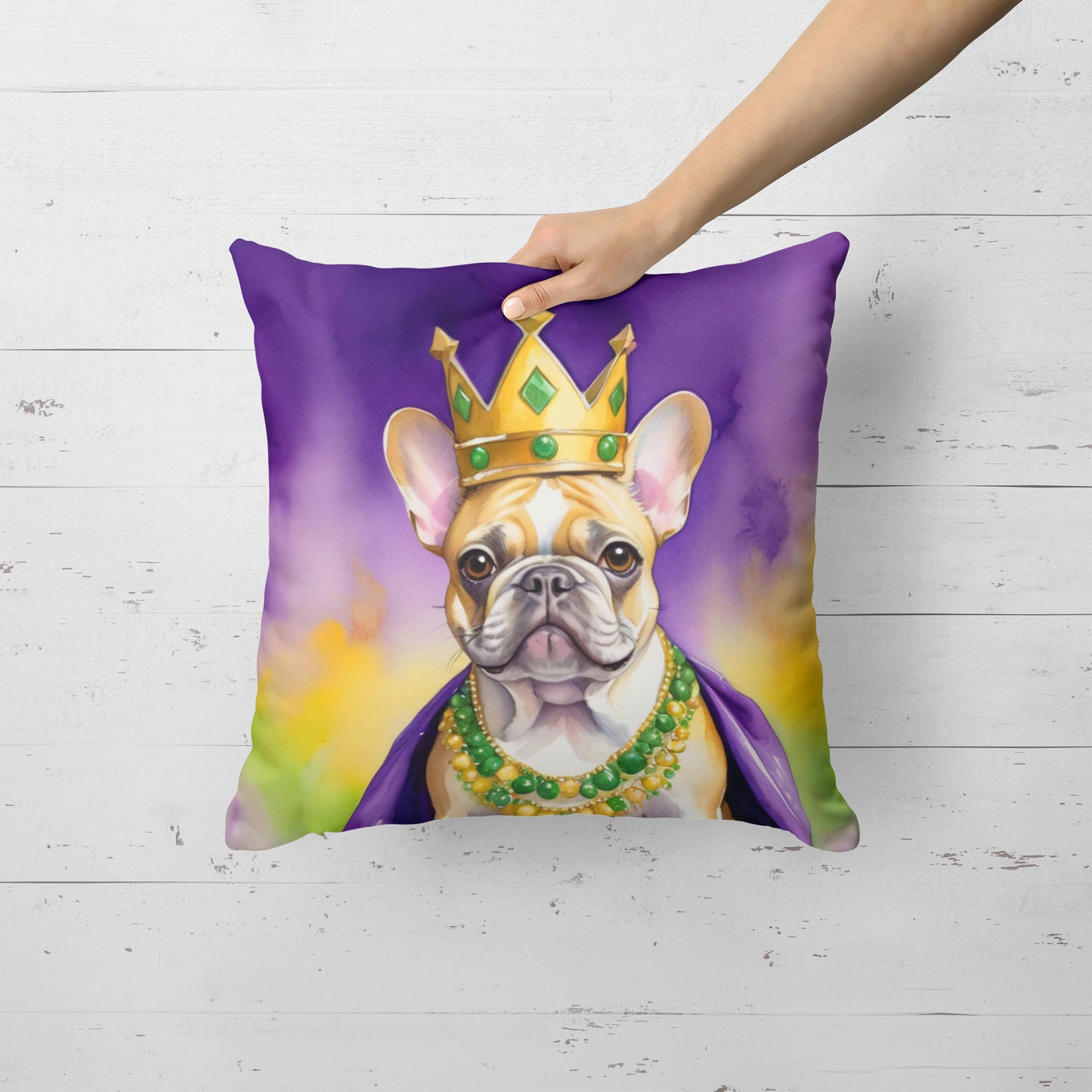 French Bulldog King of Mardi Gras Throw Pillow