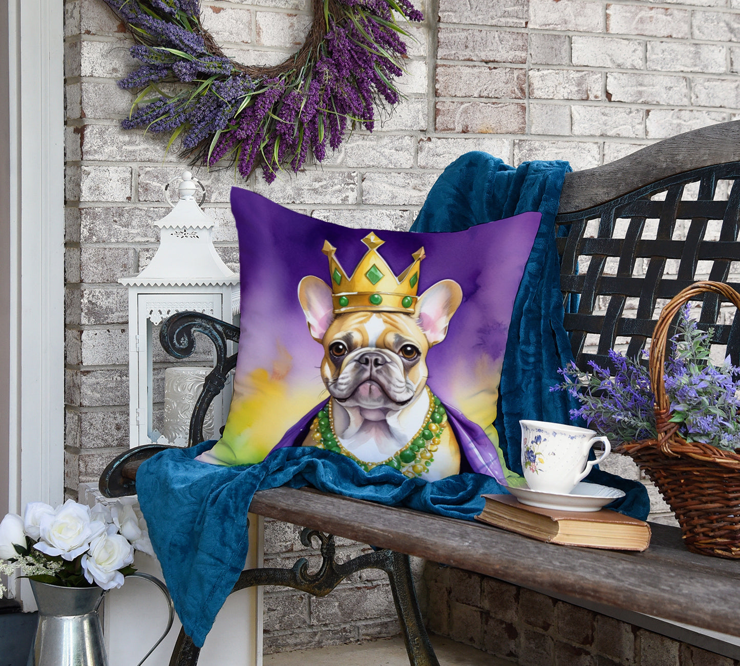 French Bulldog King of Mardi Gras Throw Pillow