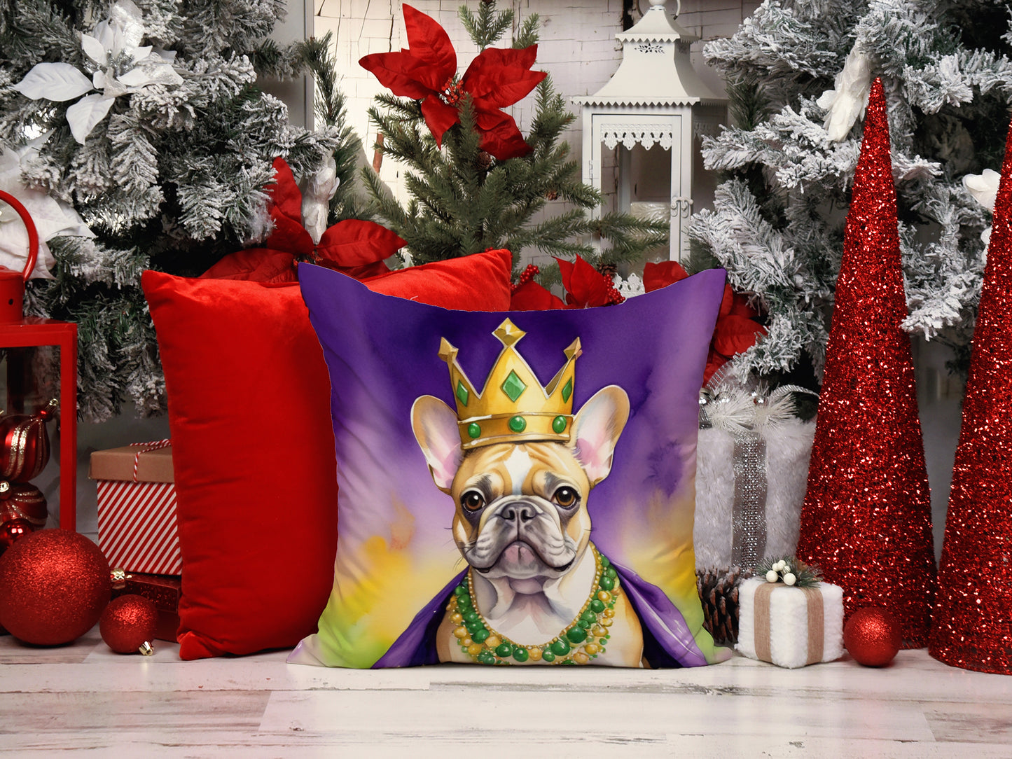 French Bulldog King of Mardi Gras Throw Pillow