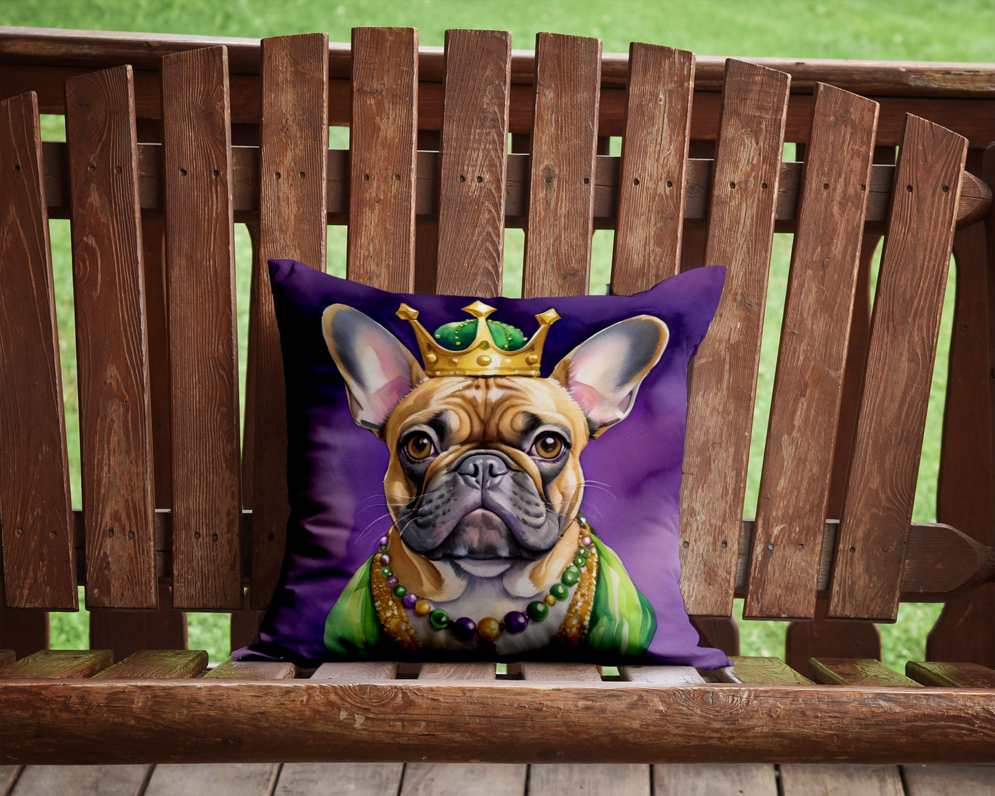 French Bulldog King of Mardi Gras Throw Pillow