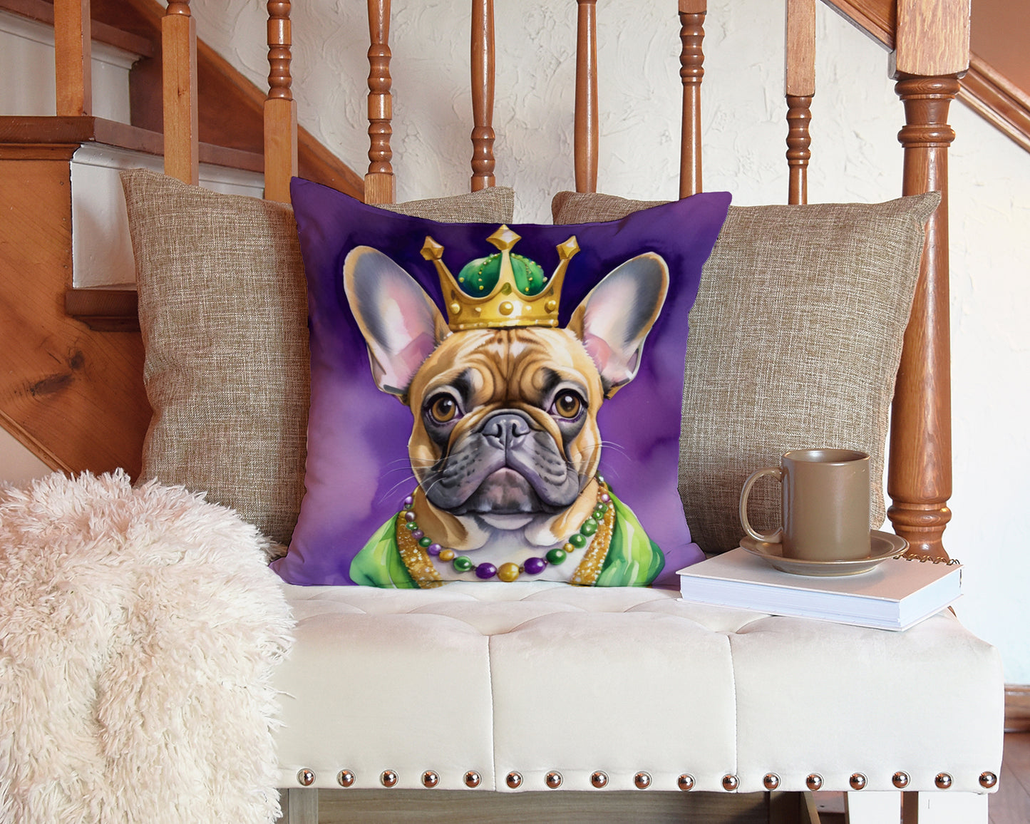 French Bulldog King of Mardi Gras Throw Pillow