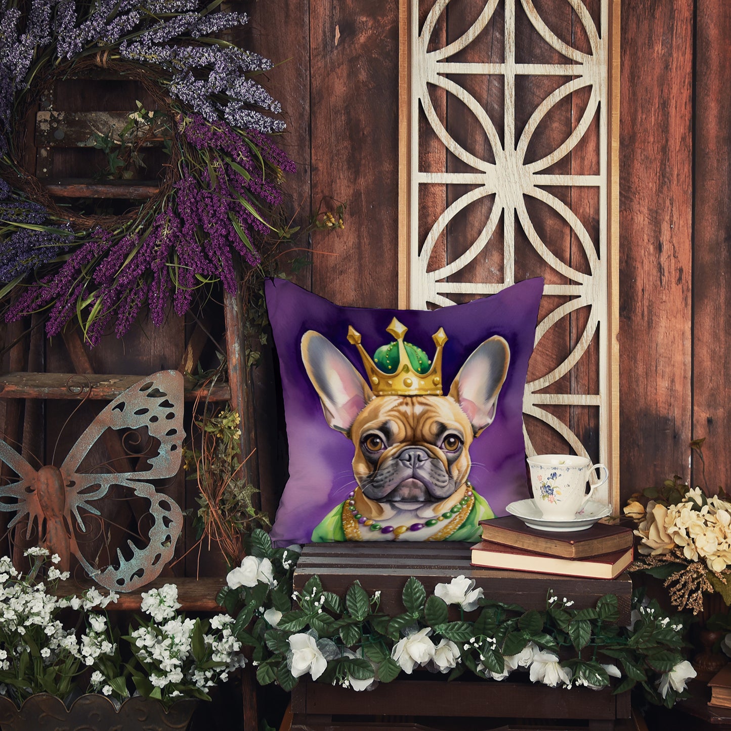 French Bulldog King of Mardi Gras Throw Pillow