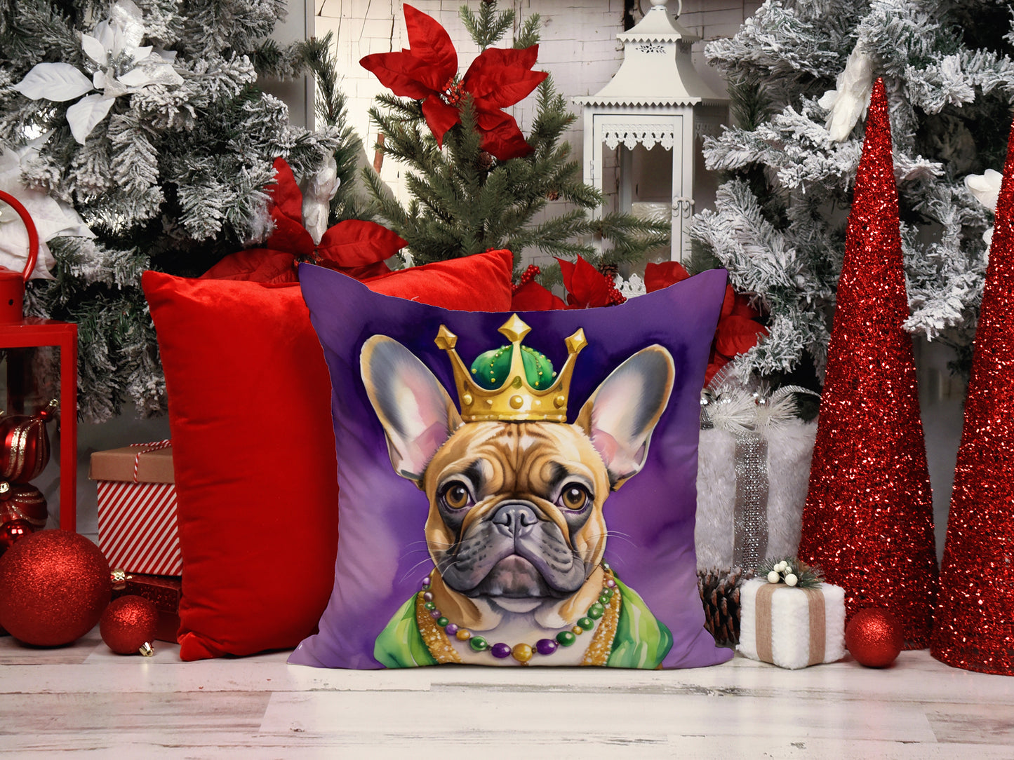 French Bulldog King of Mardi Gras Throw Pillow