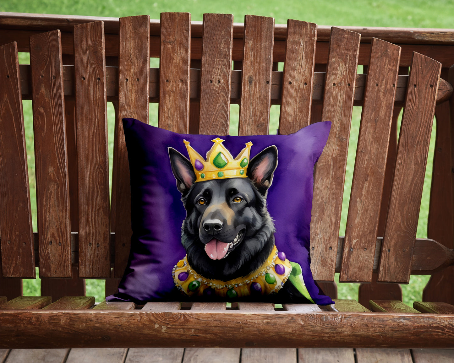 Black German Shepherd King of Mardi Gras Throw Pillow
