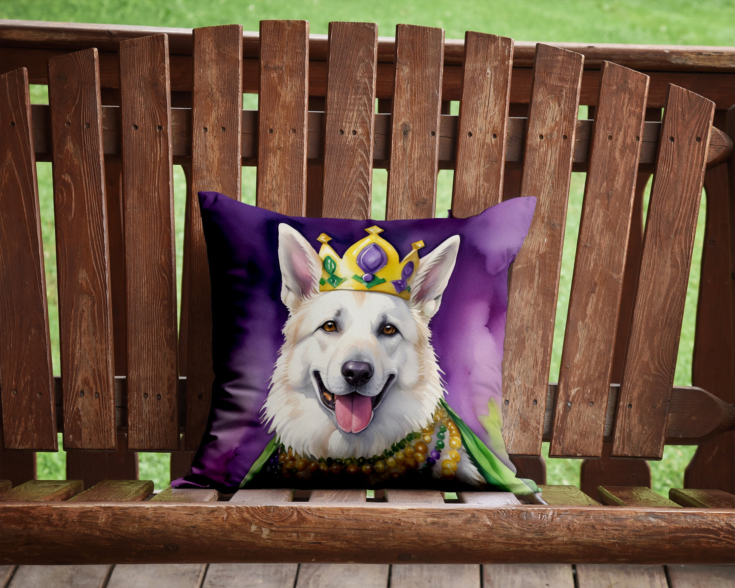 White German Shepherd King of Mardi Gras Throw Pillow