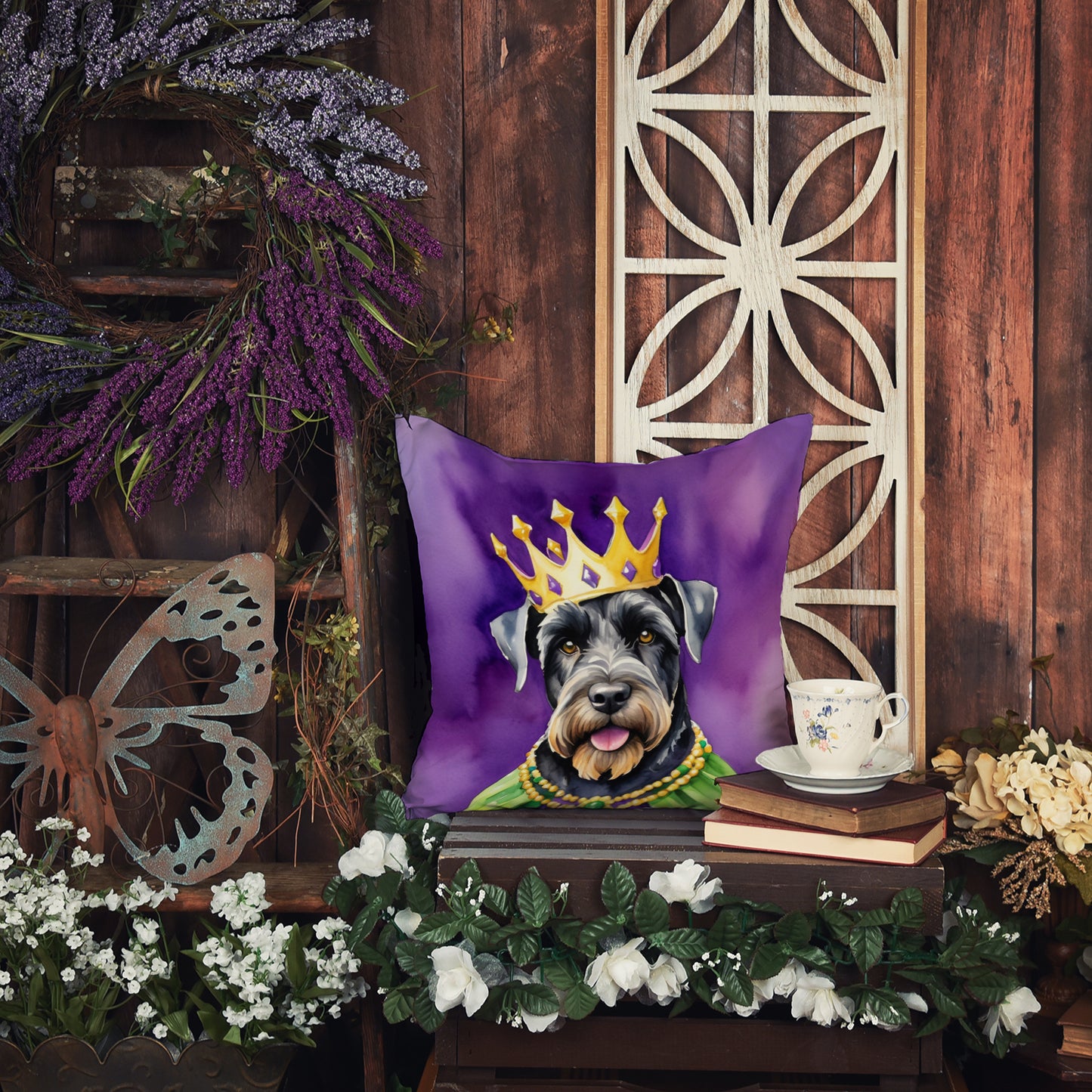 Giant Schnauzer King of Mardi Gras Throw Pillow