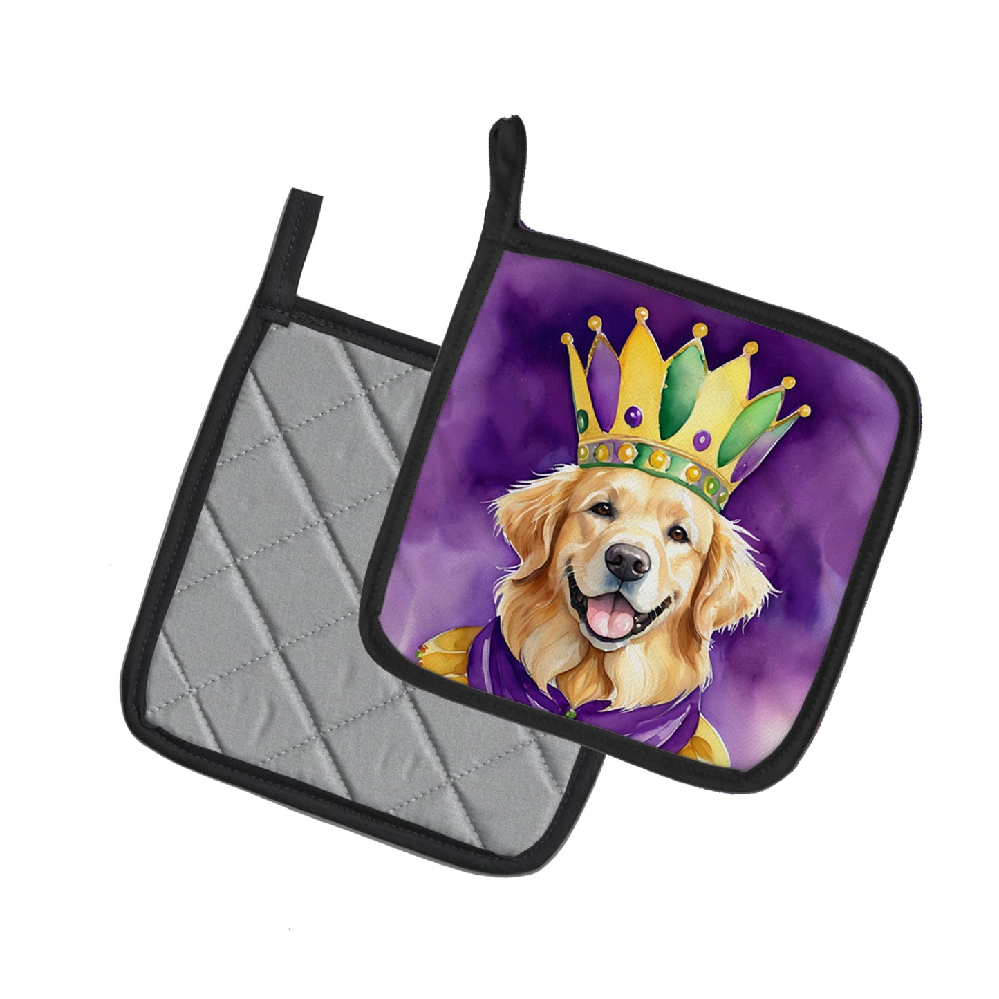 Golden Retriever King of Mardi Gras Pair of Pot Holders