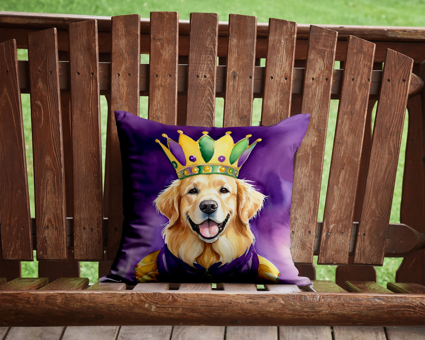 Golden Retriever King of Mardi Gras Throw Pillow