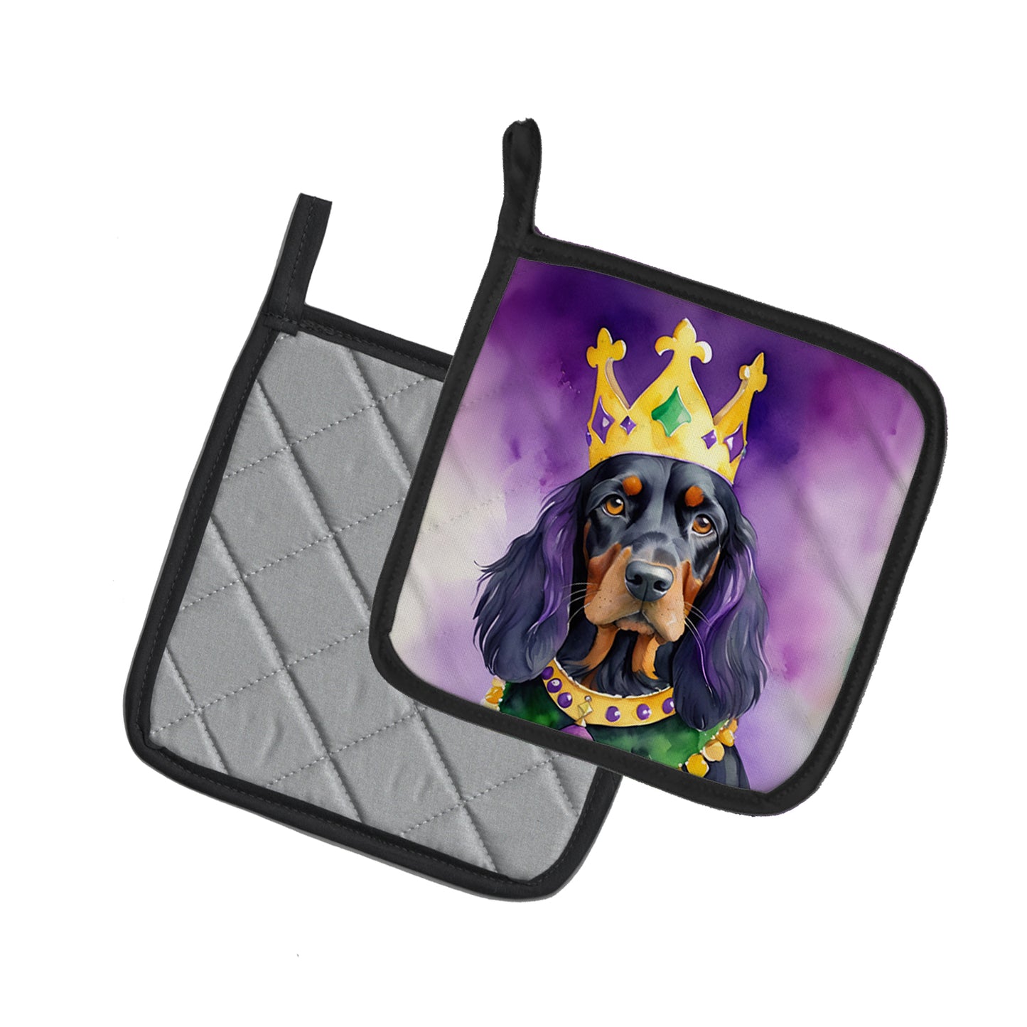 Gordon Setter King of Mardi Gras Pair of Pot Holders