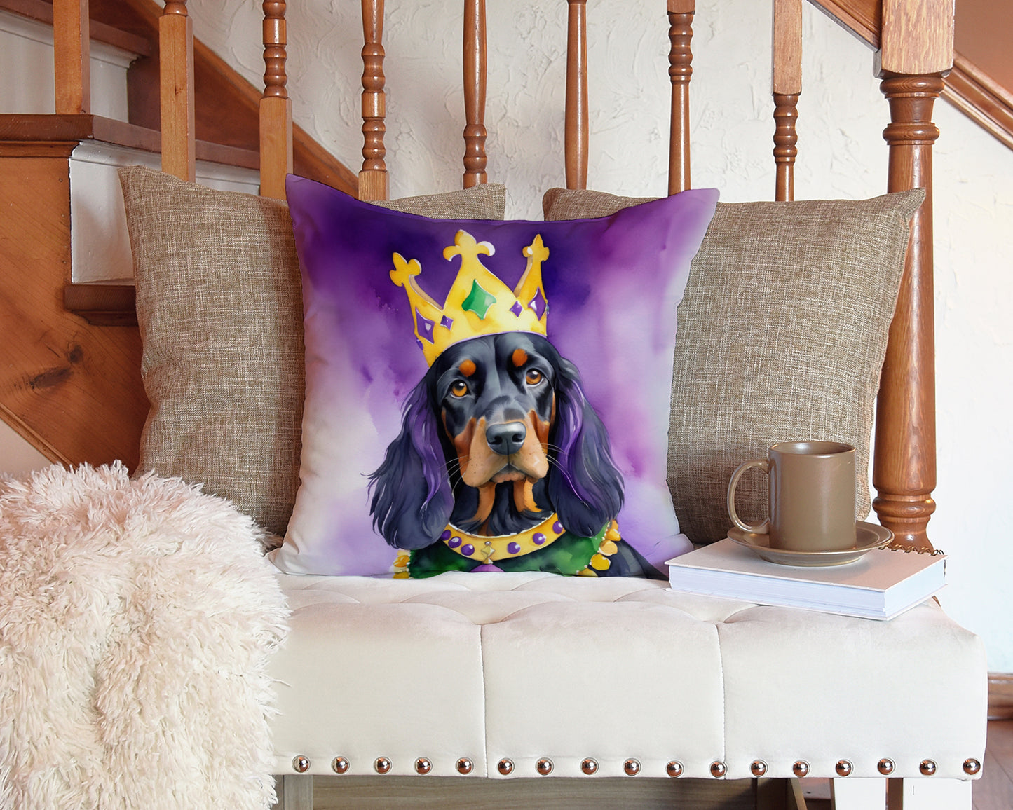 Gordon Setter King of Mardi Gras Throw Pillow