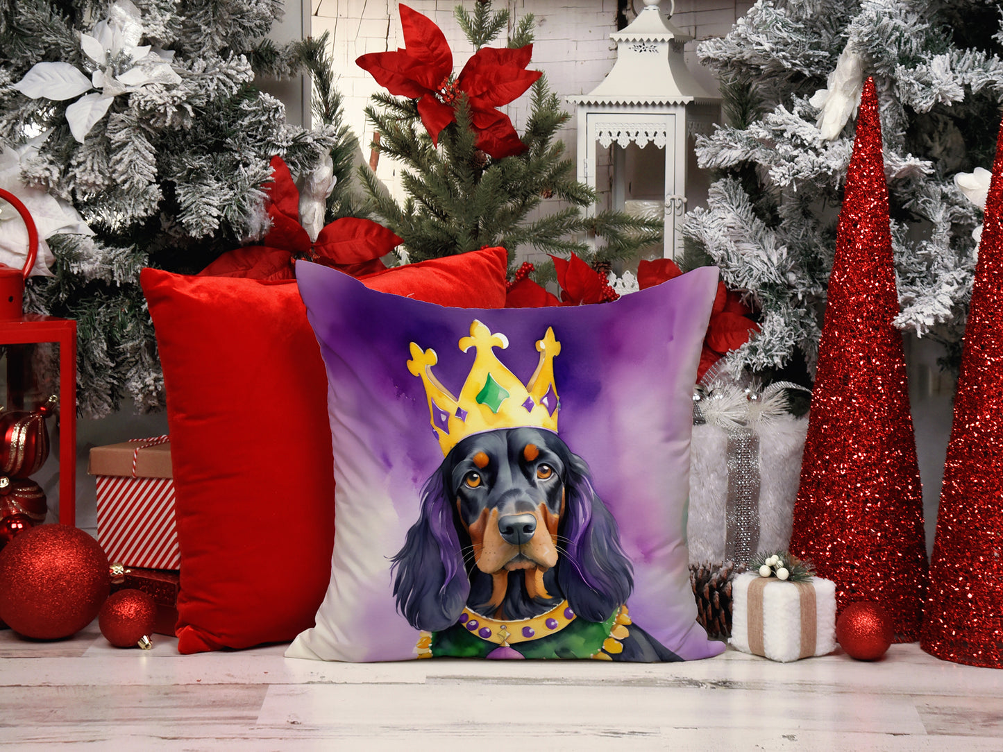 Gordon Setter King of Mardi Gras Throw Pillow