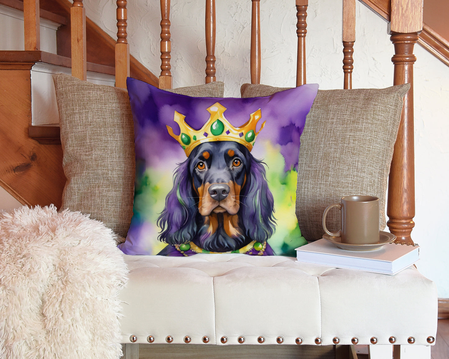 Gordon Setter King of Mardi Gras Throw Pillow