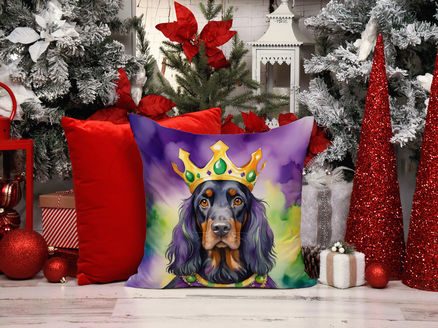 Gordon Setter King of Mardi Gras Throw Pillow