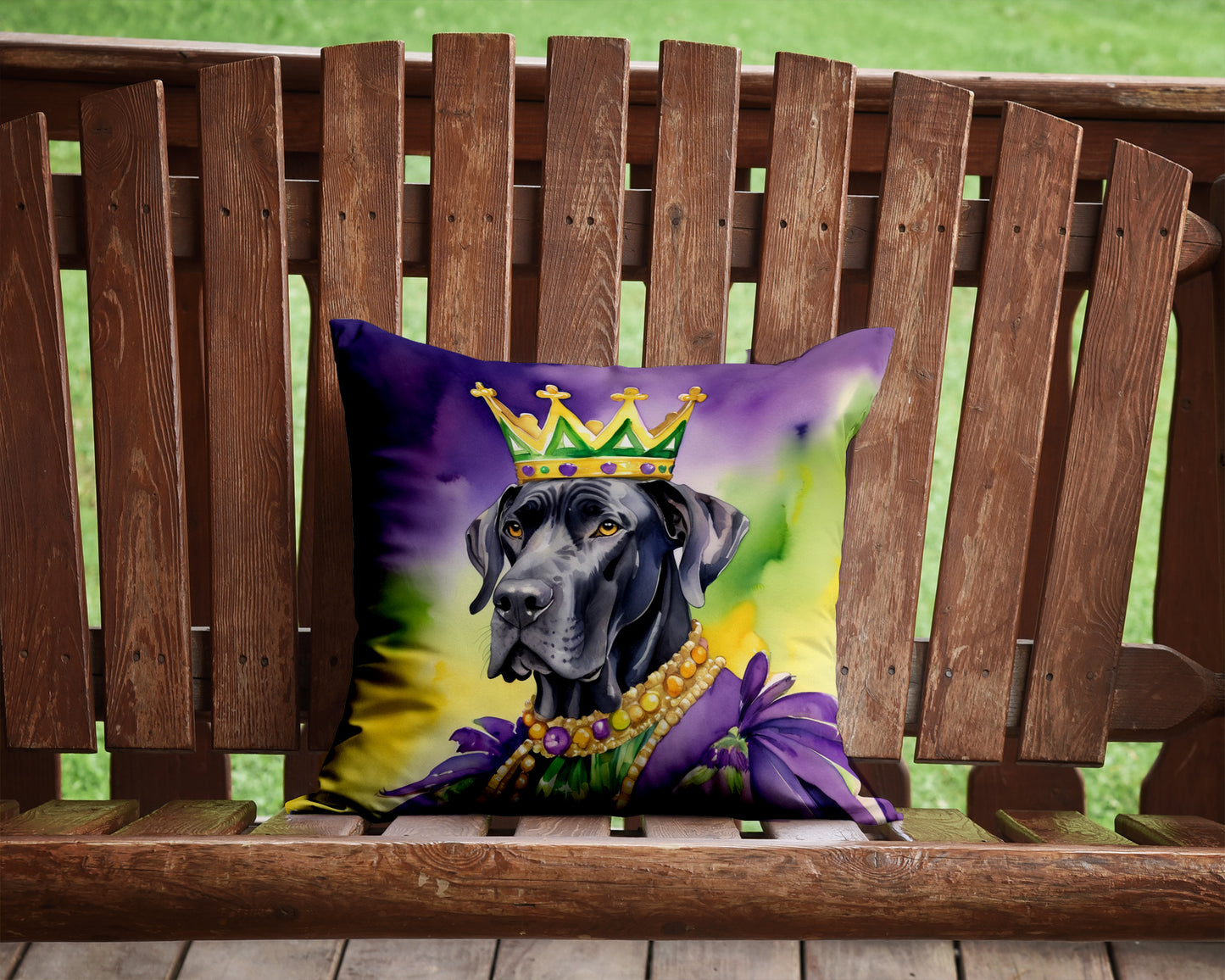 Great Dane King of Mardi Gras Throw Pillow