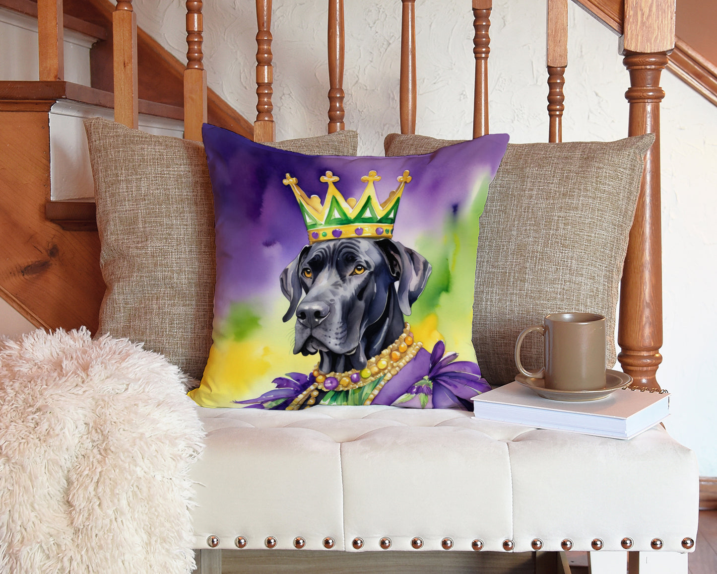Great Dane King of Mardi Gras Throw Pillow
