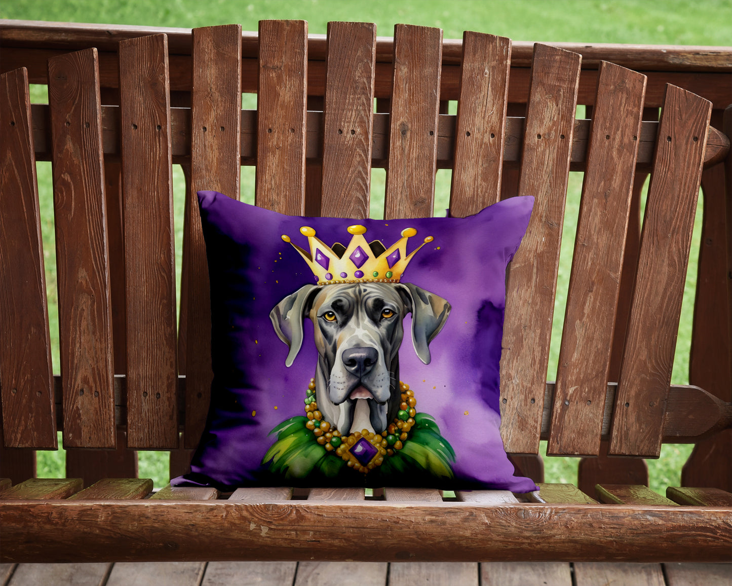 Great Dane King of Mardi Gras Throw Pillow