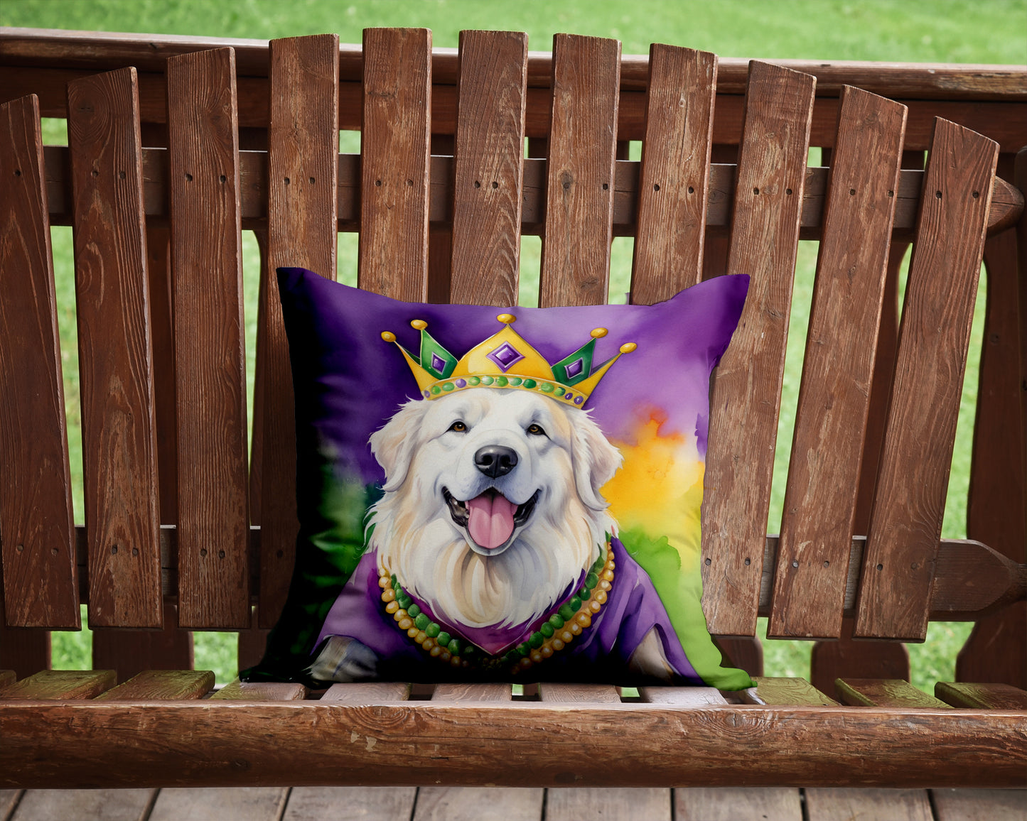 Great Pyrenees King of Mardi Gras Throw Pillow