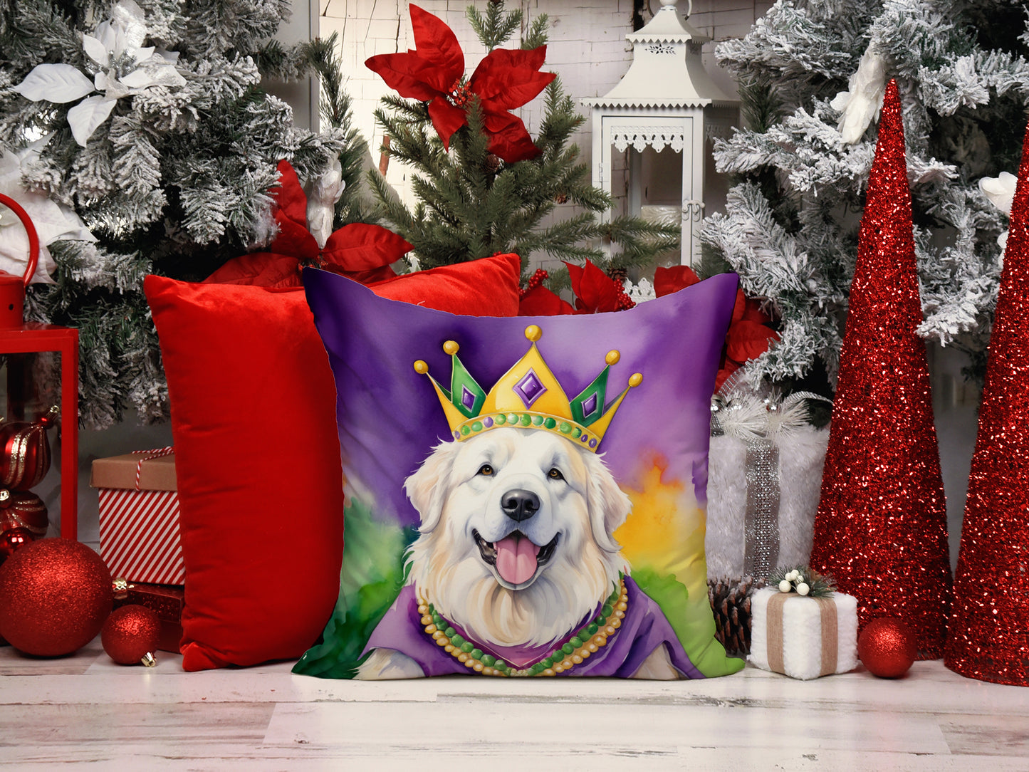 Great Pyrenees King of Mardi Gras Throw Pillow