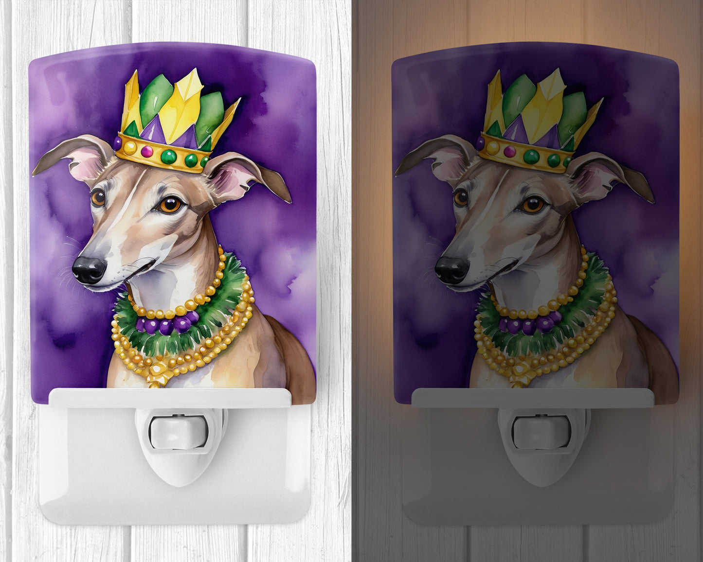 Greyhound King of Mardi Gras Ceramic Night Light