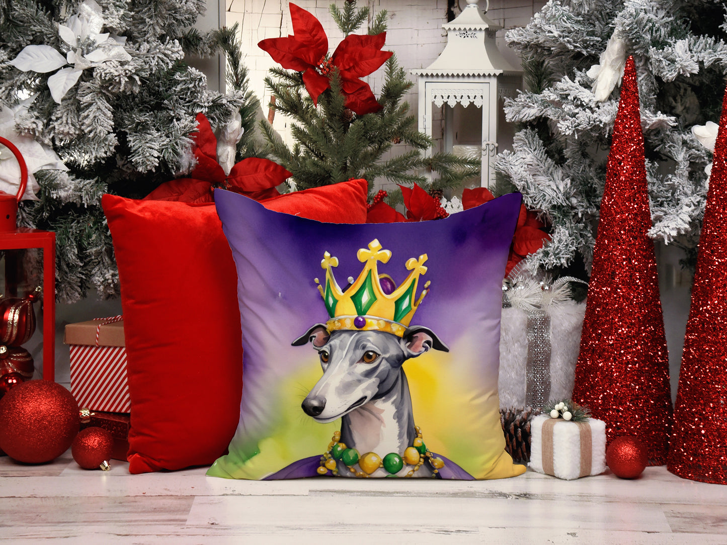 Greyhound King of Mardi Gras Throw Pillow