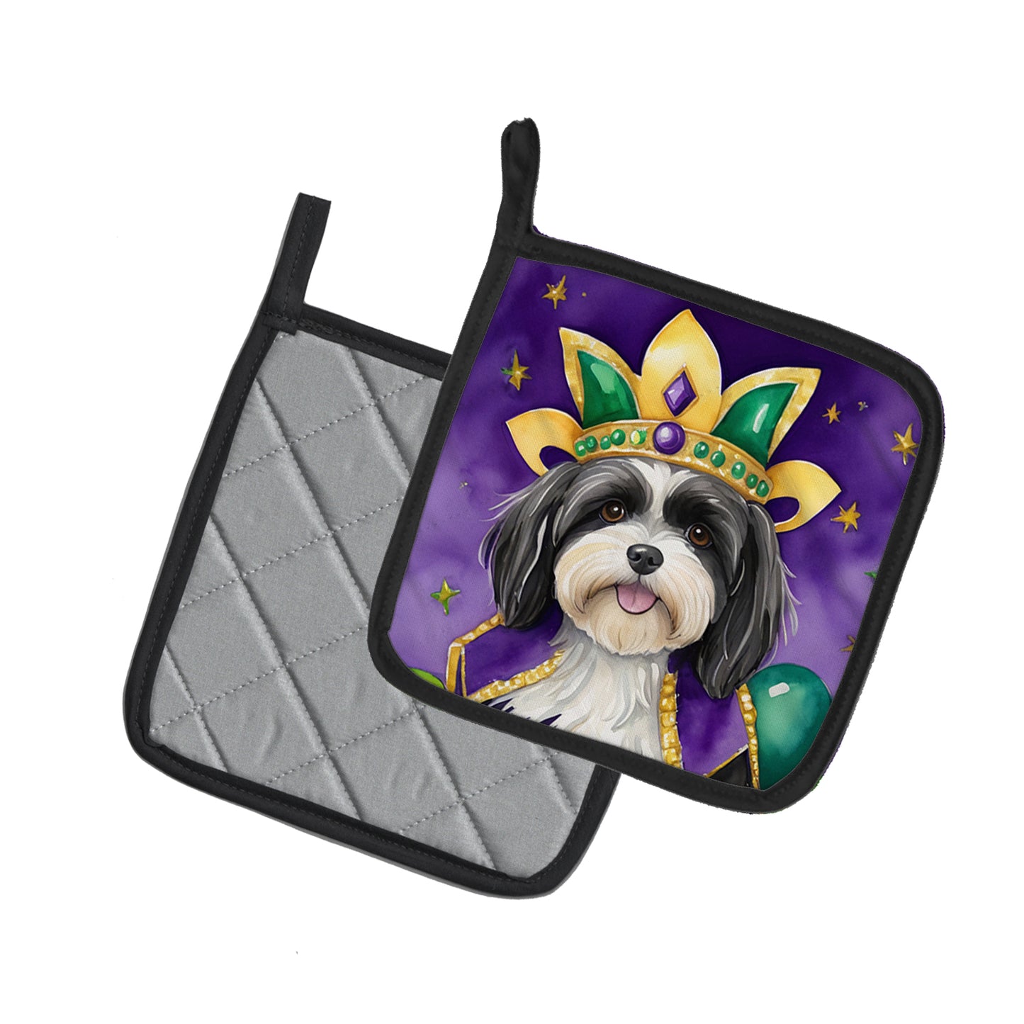 Havanese King of Mardi Gras Pair of Pot Holders