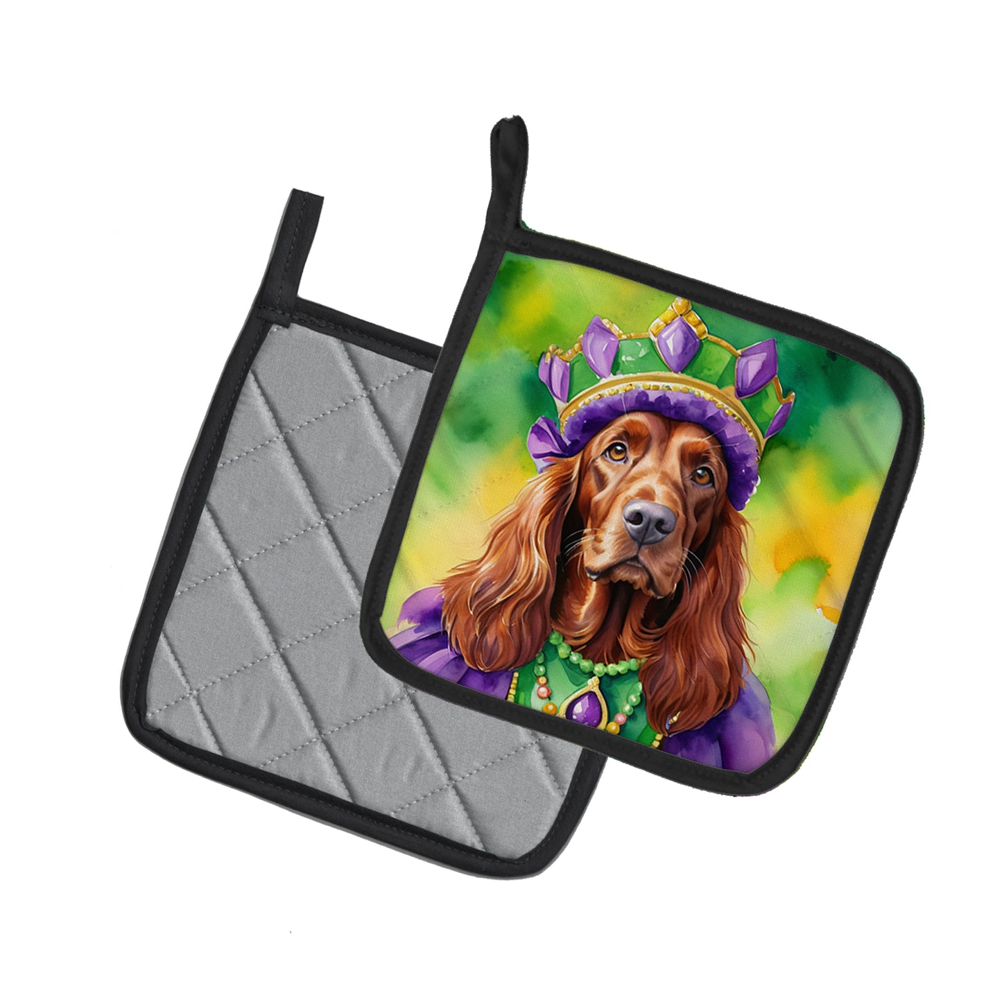 Irish Setter King of Mardi Gras Pair of Pot Holders