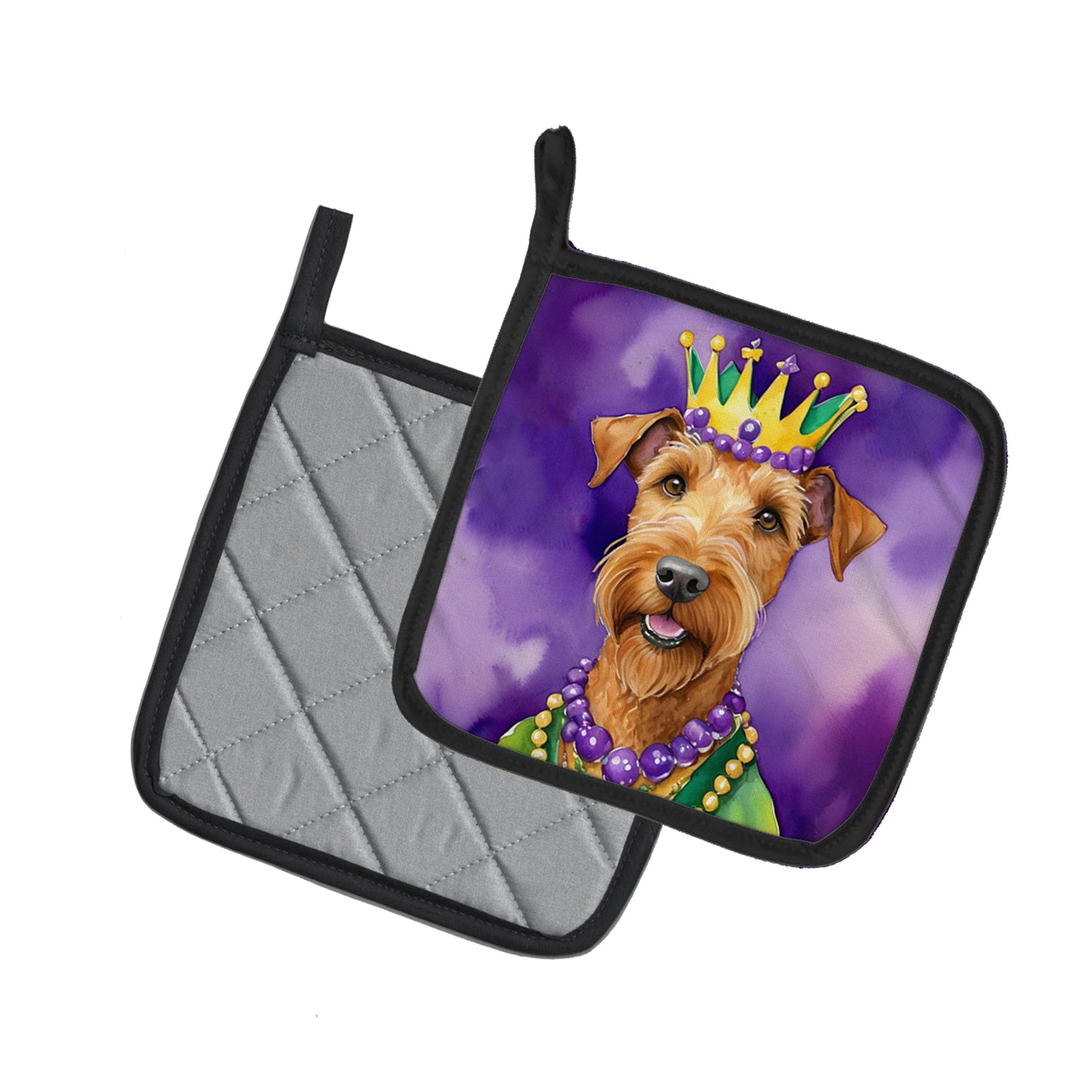 Irish Terrier King of Mardi Gras Pair of Pot Holders