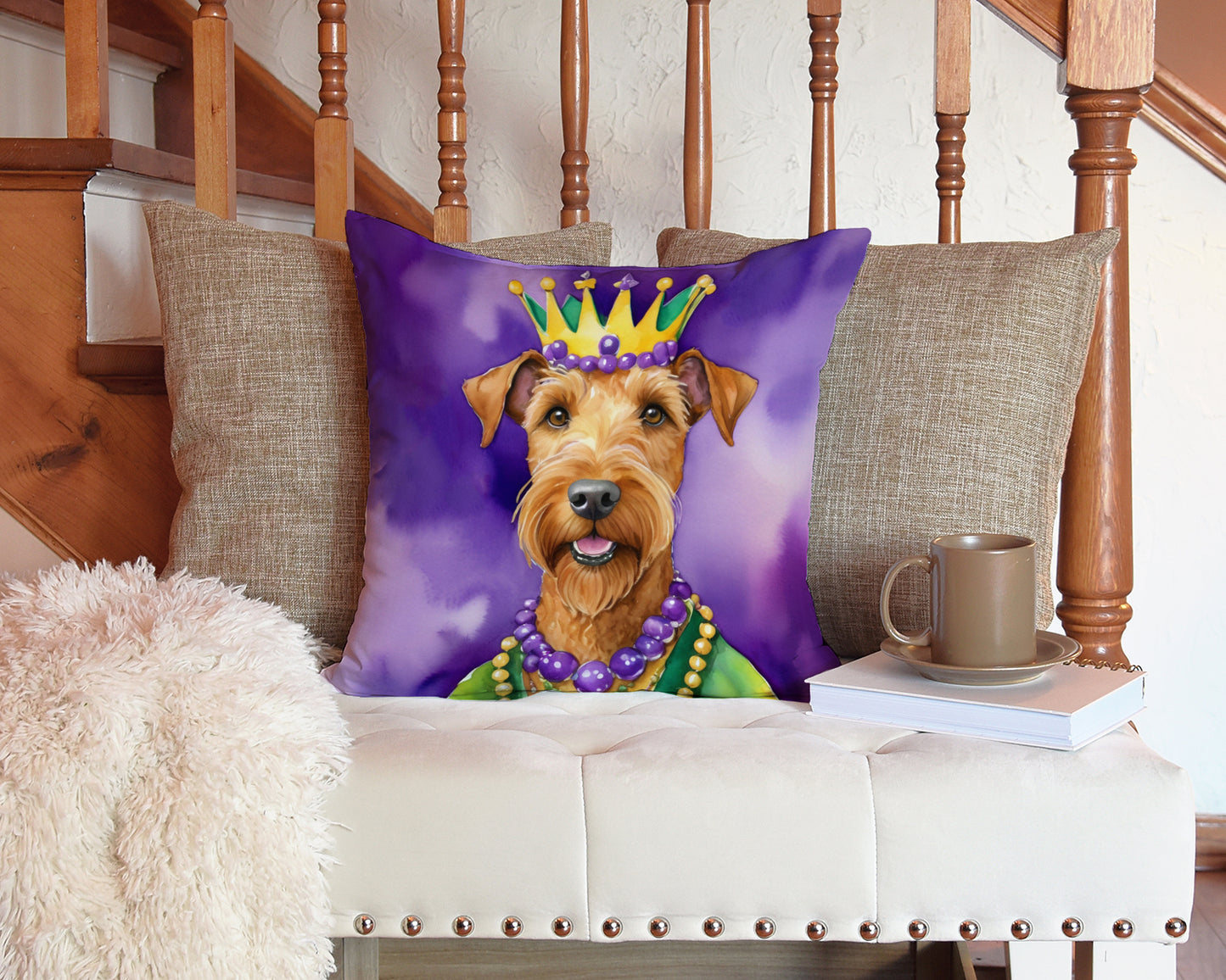 Irish Terrier King of Mardi Gras Throw Pillow