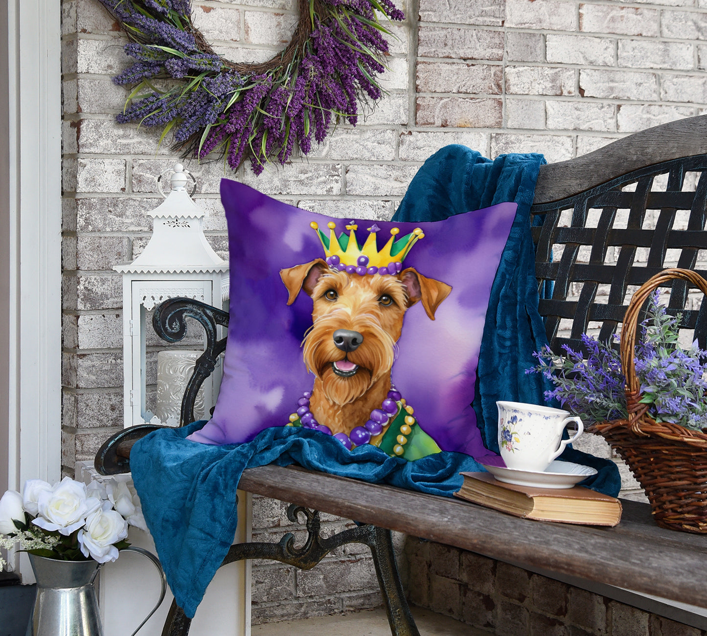 Irish Terrier King of Mardi Gras Throw Pillow