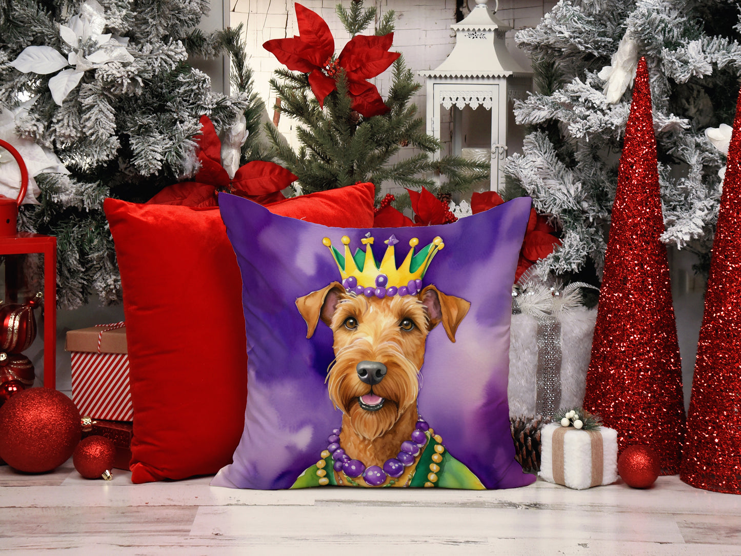 Irish Terrier King of Mardi Gras Throw Pillow