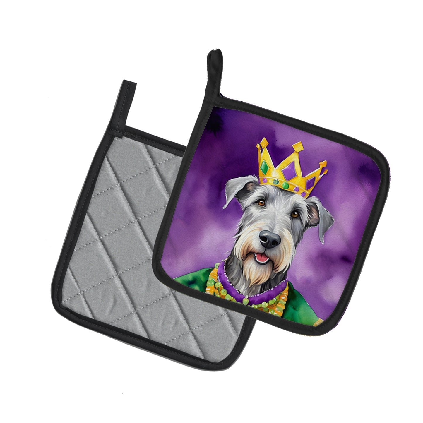 Irish Wolfhound King of Mardi Gras Pair of Pot Holders